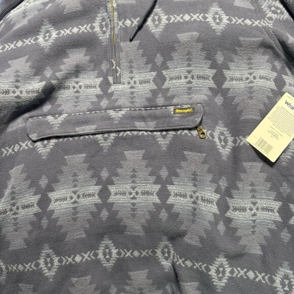 Wrangler Men's Size XL Jacquard Aztec Sapphire Blue 1/4 Zip Hoodie Pouch Pocket - Picture 2 of 4